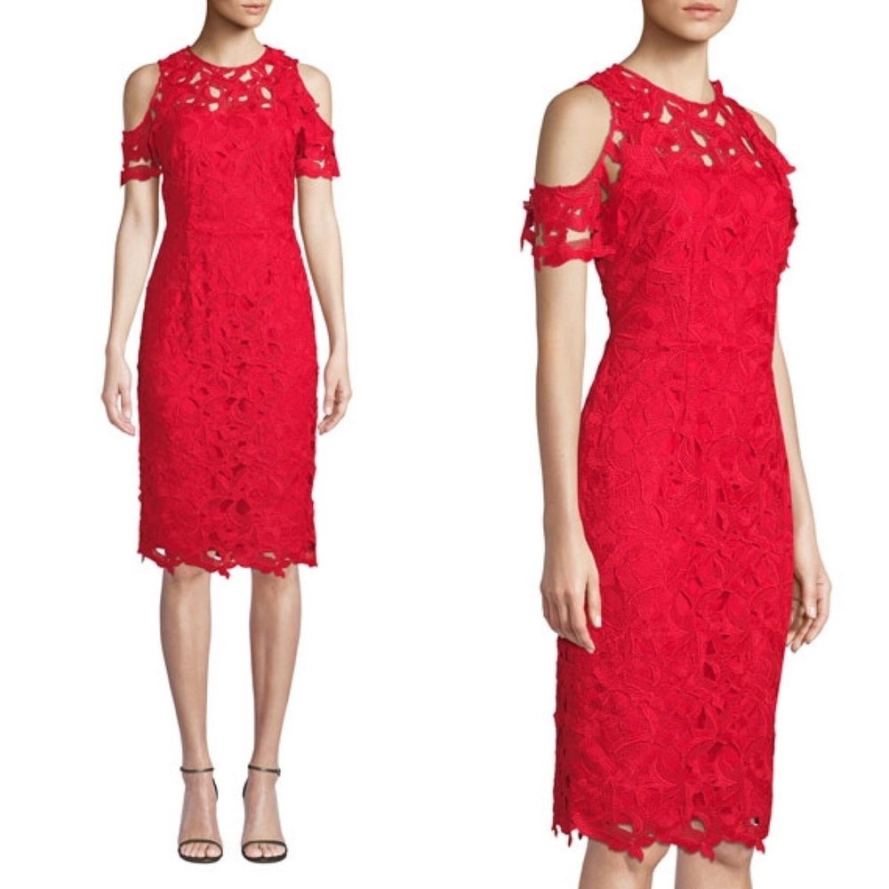 ANTONIO MELANI Vibrant Red Lace Midi Dress